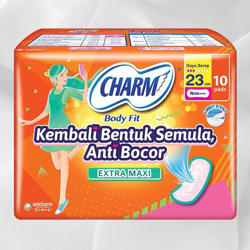 1701532639_CHARM20Body20Fit20Pembalut20Wanita20Extra20Maxi20Wing202320cm201020pcs.jpg CHARM Body Fit Pembalut Wanita Extra Maxi Wing 23 cm 10 pcs - Gambar 1