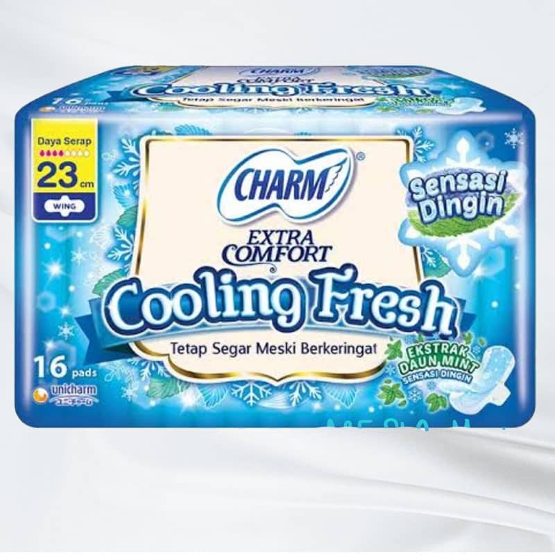 1701533214_Charm20Cooling20Fresh20Pembalut2023cm20Wing2015s.jpg Charm Cooling Fresh Pembalut 23cm Wing 15s - Gambar 1