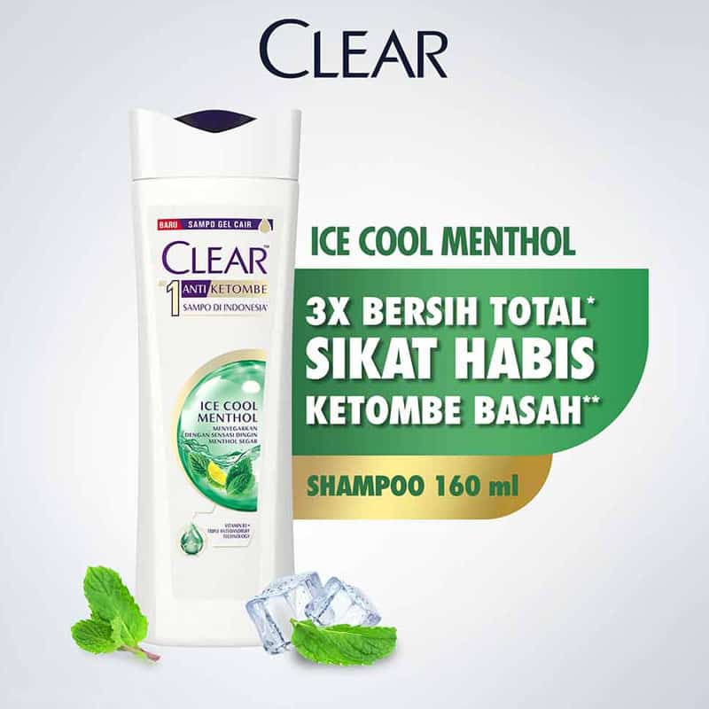 1701556544_CLEAR20Anti20Dandruff20Shampoo20Ice20Cool20Menthol2016020ml.jpg CLEAR Anti Dandruff Shampoo Ice Cool Menthol 160 ml - Gambar 1